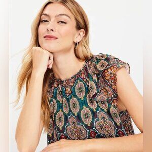 LOFT Women’s Patterned Ruffle Sleeveless Blouse - Medium